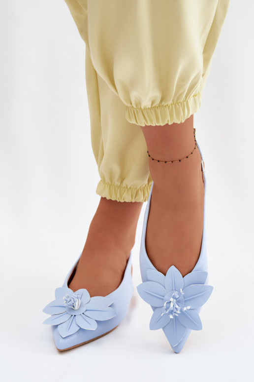 Sandálias femininas com salto largoDekoracyjnym Uma flor cor azul Telivette