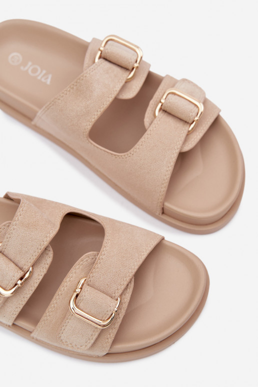 Chinelos femininos Ze cor douradami com fivelasmi bege Pelorin