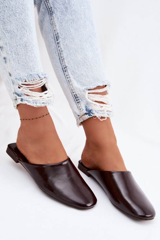 Chinelos femininos MuleImitacji Skóry isósceles CzekoladoParae Romelle