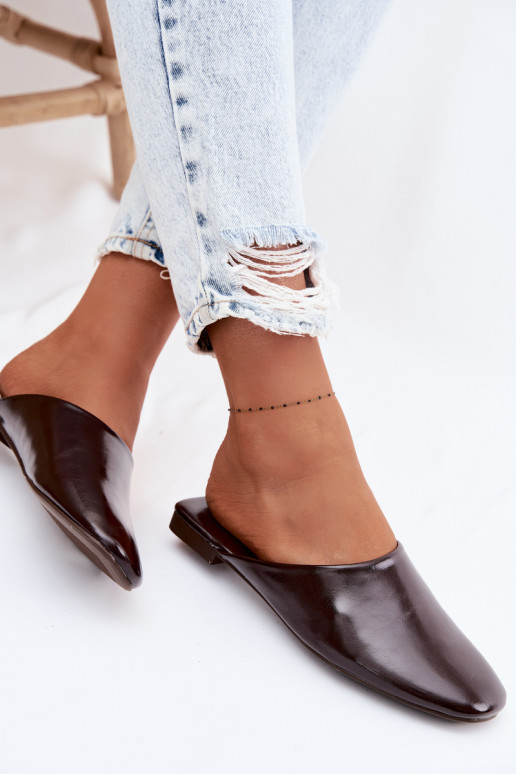 Chinelos femininos MuleImitacji Skóry isósceles CzekoladoParae Romelle