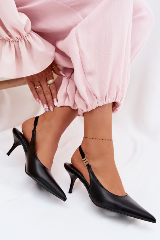 Sandálias femininasImitacji Skóry com salto fino cor preta Jelissey