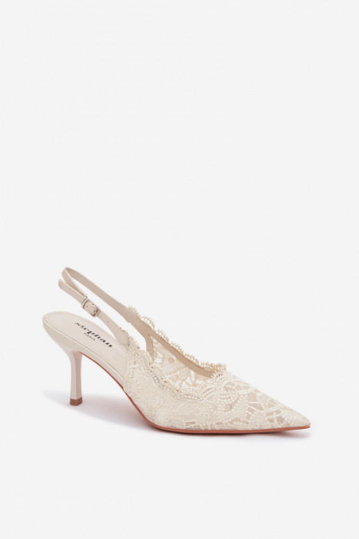 Sandálias com cordões com salto fino cor de marfim Carielle