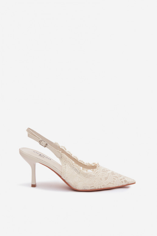 Sandálias com cordões com salto fino cor de marfim Carielle