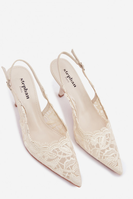 Sandálias com cordões com salto fino cor de marfim Carielle