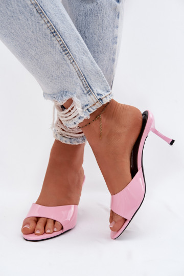 com efeito verniz ChinelosImitacji Skóry com salto fino cor rosa Melissea 2