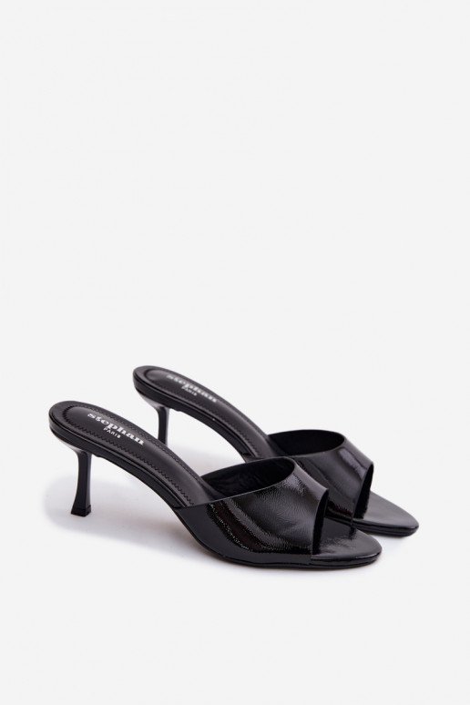 com efeito verniz ChinelosImitacji Skóry com salto fino cor preta Melissea