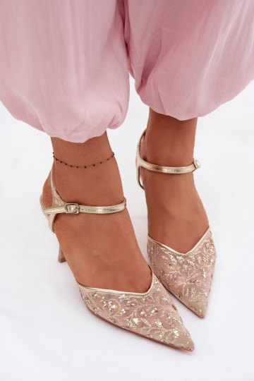 grade Sandálias femininas com salto finocom brilhoującym Zdobieniem cor dourada Laria