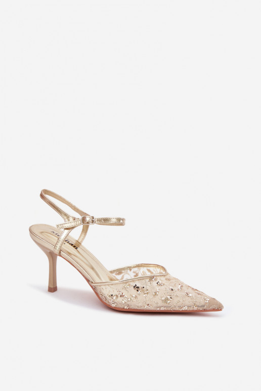 grade Sandálias femininas com salto finocom brilhoującym Zdobieniem cor dourada Laria