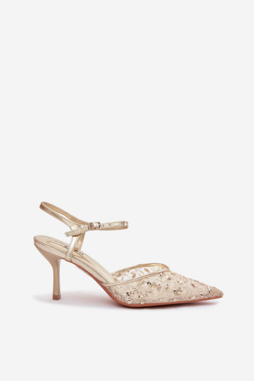 grade Sandálias femininas com salto finocom brilhoującym Zdobieniem cor dourada Laria