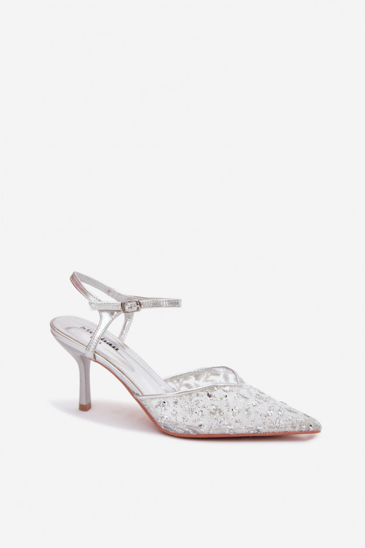 grade Sandálias femininas com salto finocom brilhoującym Zdobieniem cor prata Laria