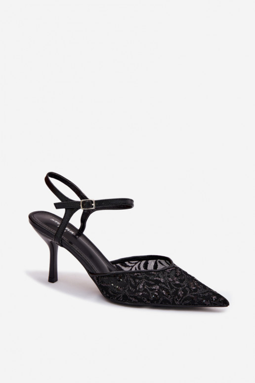 grade Sandálias femininas com salto finocom brilhoującym Zdobieniem cor preta Laria