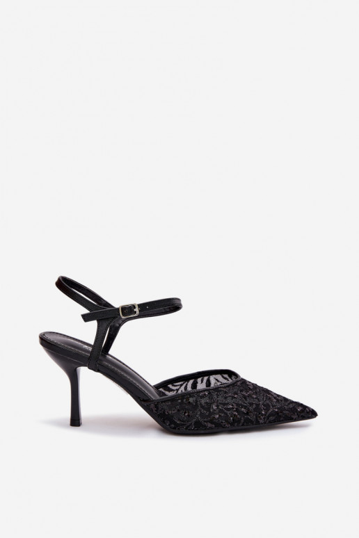 grade Sandálias femininas com salto finocom brilhoującym Zdobieniem cor preta Laria