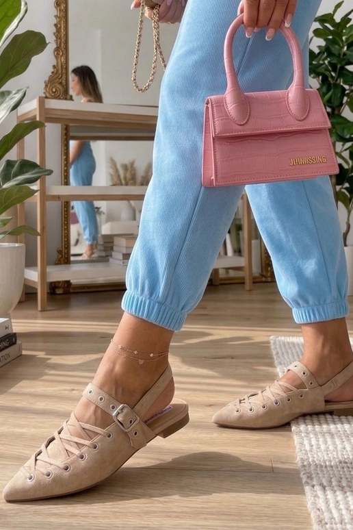 Beżowe Balerinki Z Odkrytą Piętą...