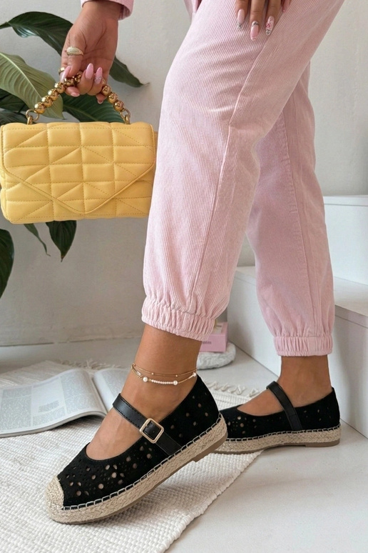 Espadrilhas pretas rendadas com...