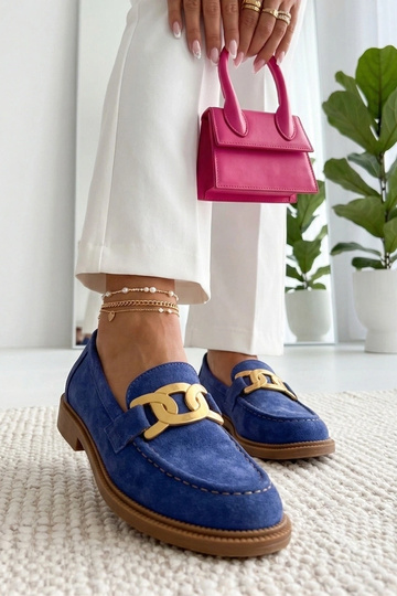Mocassins azuis com fivela decorativa Leopoldyna 2