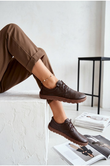 Sapatos de couro femininos Barefoot Zazoo 10189 cor chocolate