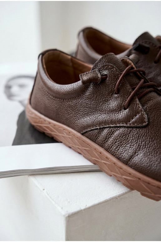 Sapatos de couro femininos Barefoot Zazoo 10189 cor chocolate