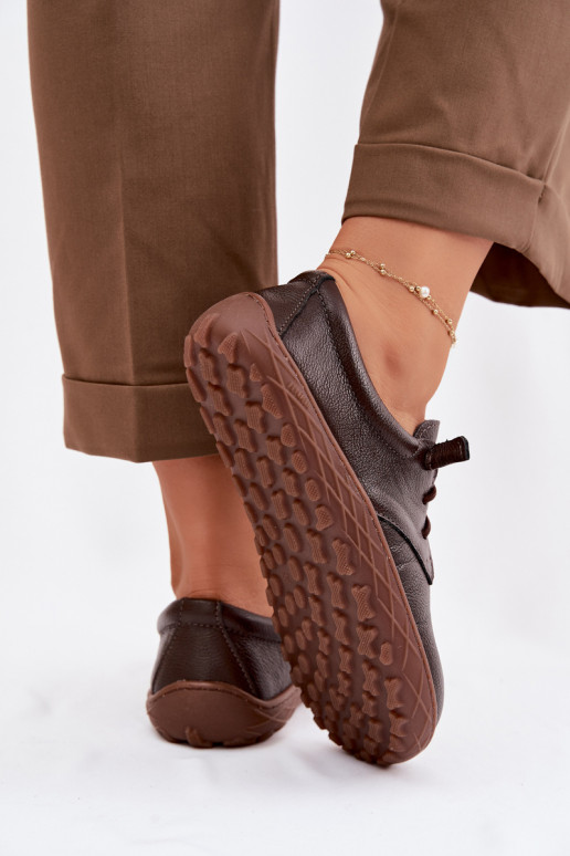 Sapatos de couro femininos Barefoot Zazoo 10189 cor chocolate