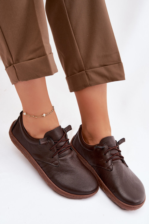 Sapatos de couro femininos Barefoot Zazoo 10189 cor chocolate