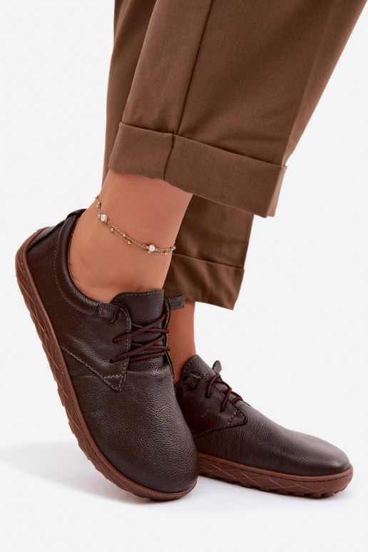 Sapatos de couro femininos Barefoot Zazoo 10189 cor chocolate