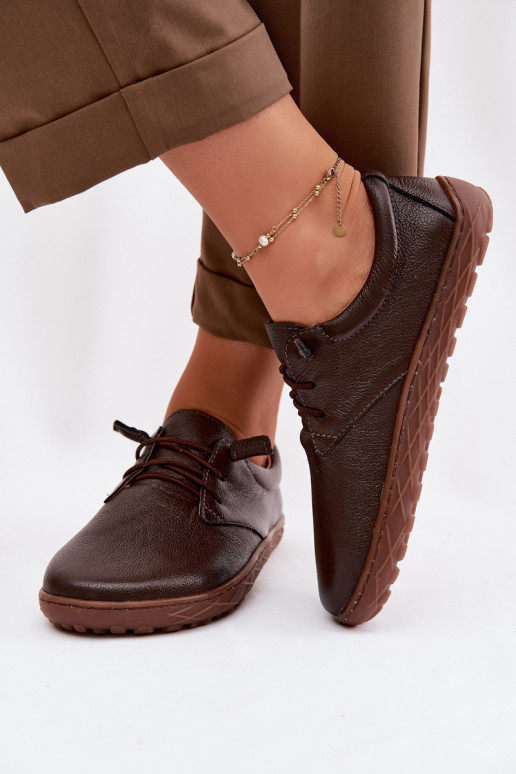 Sapatos de couro femininos Barefoot Zazoo 10189 cor chocolate