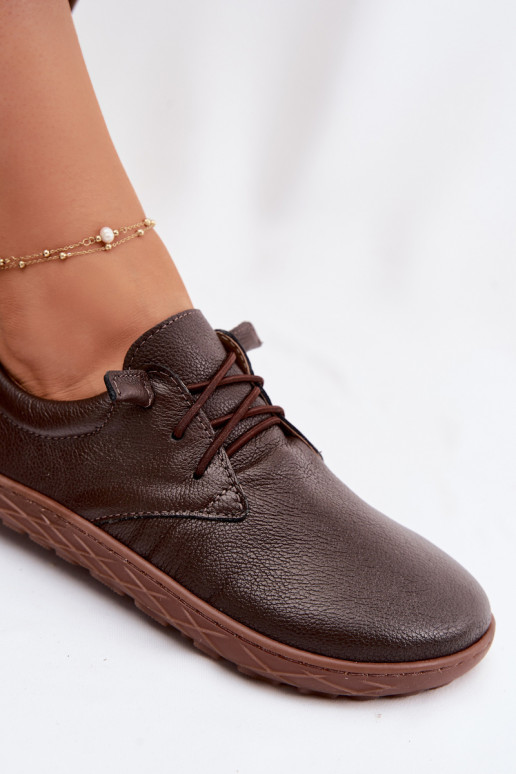 Sapatos de couro femininos Barefoot Zazoo 10189 cor chocolate