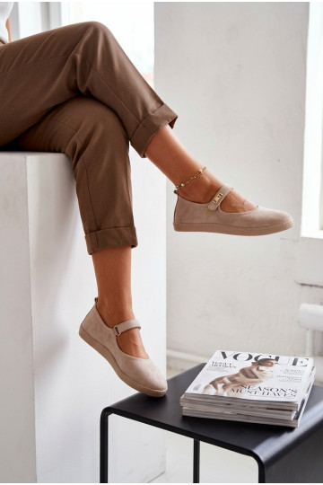 Bailarinas de couro e camurça Barefoot com tiras Zazoo 10206 cor areia