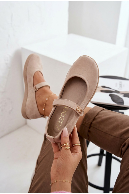 Bailarinas de couro e camurça Barefoot com tiras Zazoo 10206 cor areia