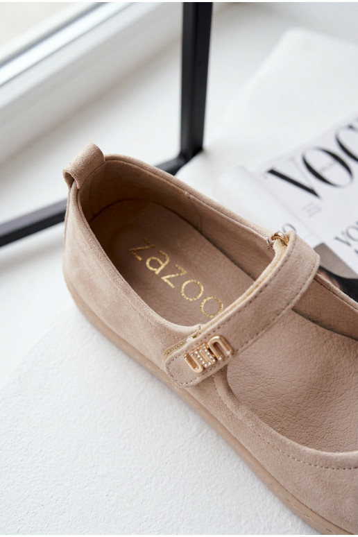 Bailarinas de couro e camurça Barefoot com tiras Zazoo 10206 cor areia