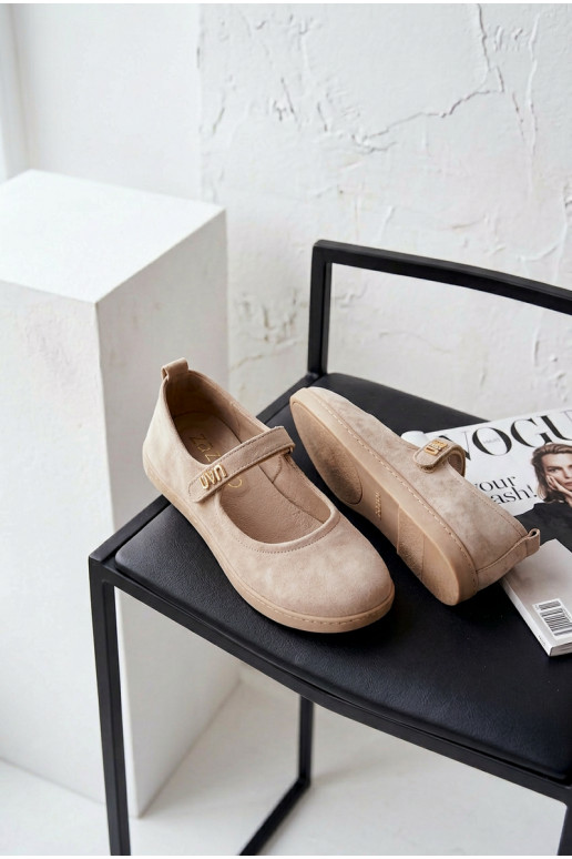 Bailarinas de couro e camurça Barefoot com tiras Zazoo 10206 cor areia