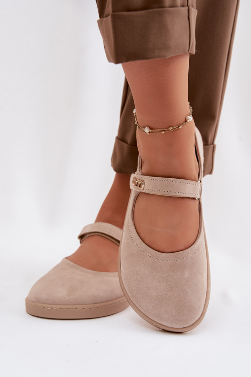 Bailarinas de couro e camurça Barefoot com tiras Zazoo 10206 cor areia