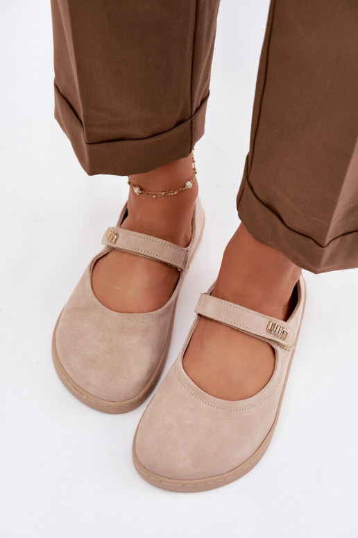 Bailarinas de couro e camurça Barefoot com tiras Zazoo 10206 cor areia