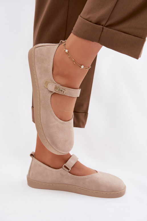 Bailarinas de couro e camurça Barefoot com tiras Zazoo 10206 cor areia