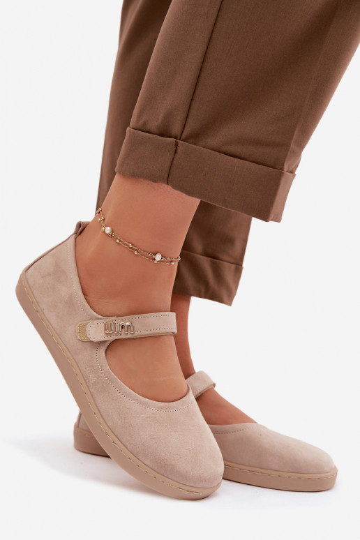 Bailarinas de couro e camurça Barefoot com tiras Zazoo 10206 cor areia
