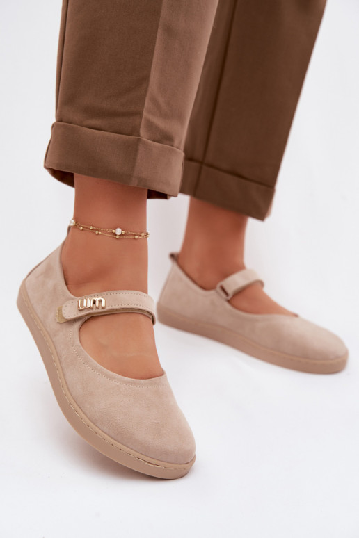 Bailarinas de couro e camurça Barefoot com tiras Zazoo 10206 cor areia