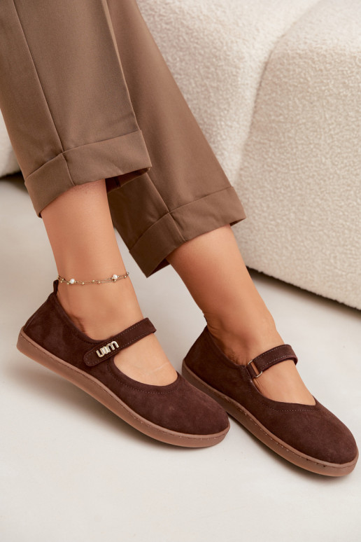 Bailarinas de couro e camurça Barefoot com tiras Zazoo 10206 cor chocolate