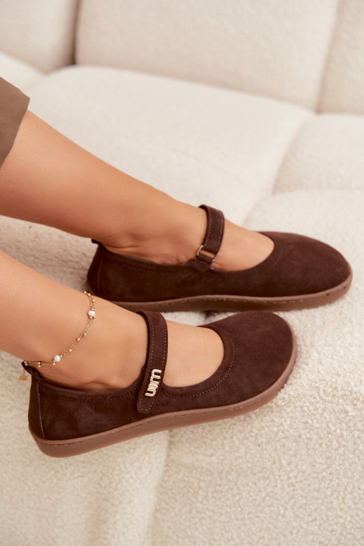 Bailarinas de couro e camurça Barefoot com tiras Zazoo 10206 cor chocolate