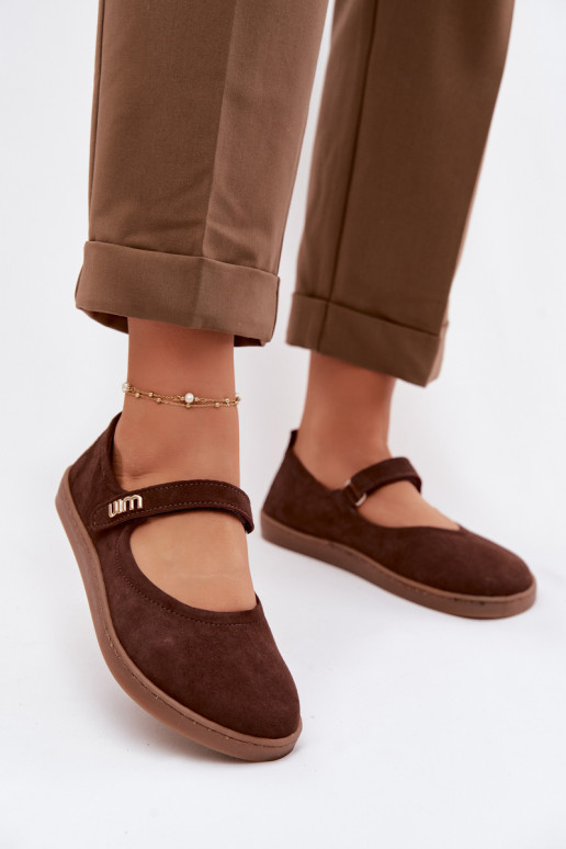 Bailarinas de couro e camurça Barefoot com tiras Zazoo 10206 cor chocolate