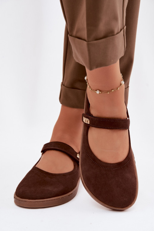 Bailarinas de couro e camurça Barefoot com tiras Zazoo 10206 cor chocolate