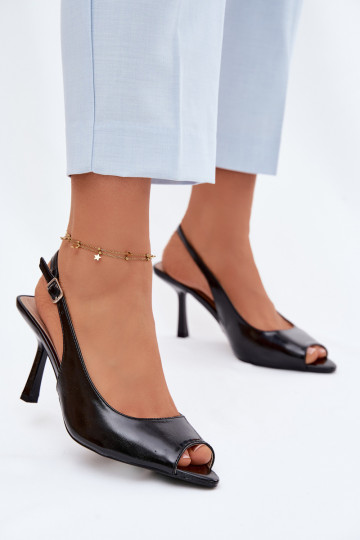 Sandálias femininas com saltos finos pretas Sevina