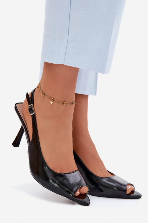 Sandálias femininas com saltos finos pretas Sevina