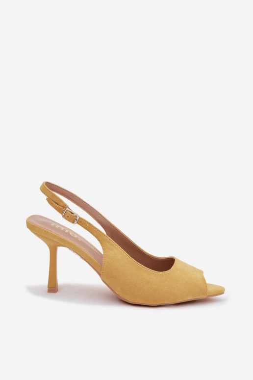Sandálias femininas com saltos finos de camurça sintética amarelas Sevina