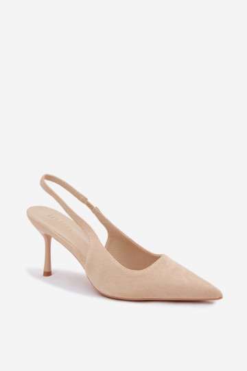 Sandálias femininas com saltos finos de camurça sintética cor de areia Kevina 2