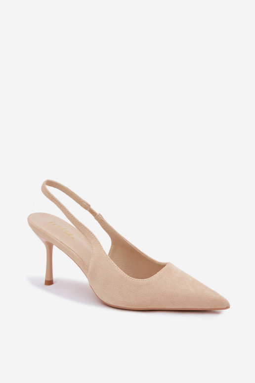 Sandálias femininas com saltos finos de camurça sintética cor de areia Kevina