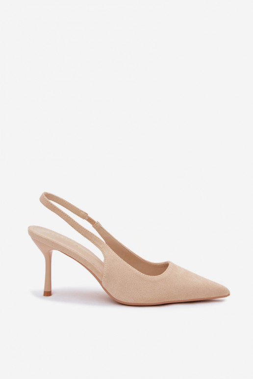 Sandálias femininas com saltos finos de camurça sintética cor de areia Kevina