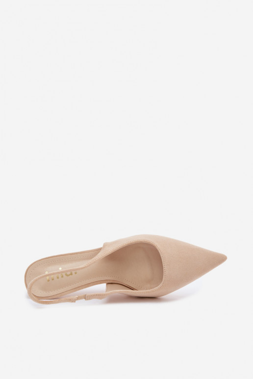 Sandálias femininas com saltos finos de camurça sintética cor de areia Kevina