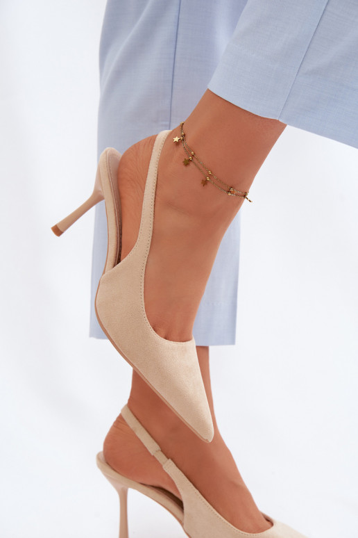 Sandálias femininas com saltos finos de camurça sintética cor de areia Kevina