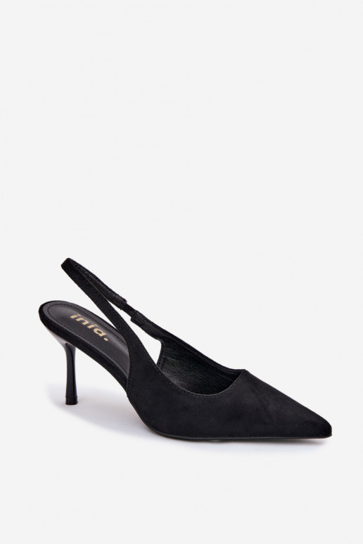 Sandálias femininas com saltos finos de camurça sintética pretas Kevina