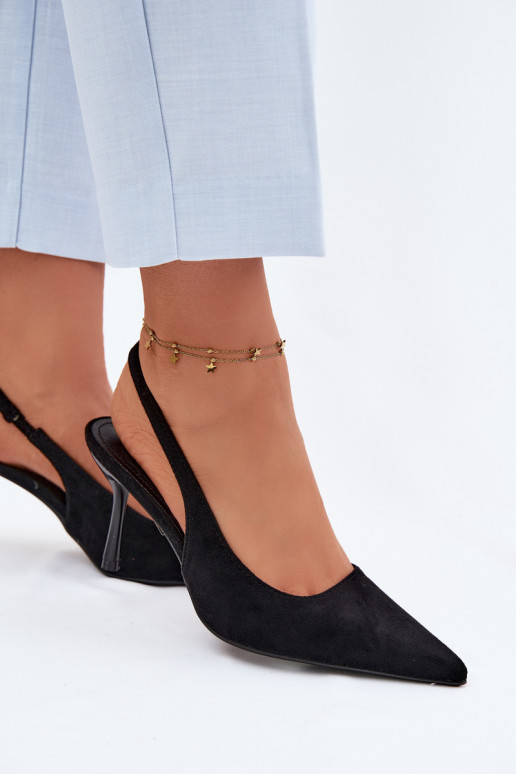 Sandálias femininas com saltos finos de camurça sintética pretas Kevina