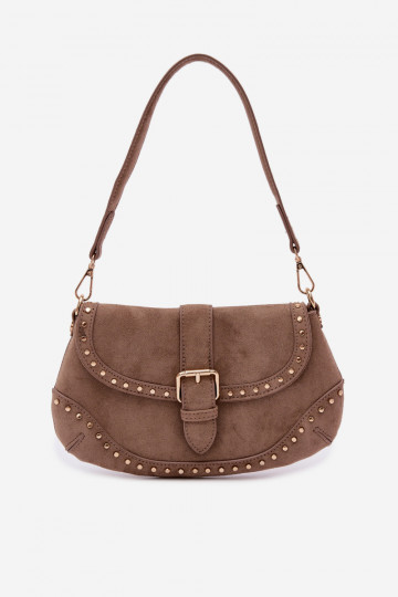 Bolsa com tachas de camurça sintética areia escura Clarielle
